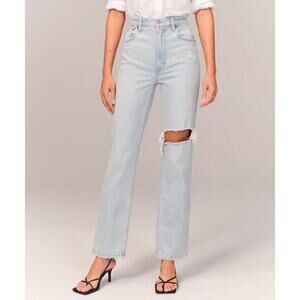 Abercrombie & Fitch Ultra High Rise 90s Straight Denim Jean Light Wash 26 Petite